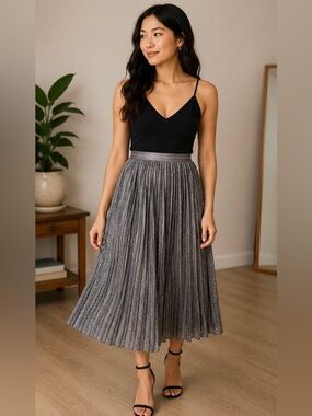 Aerie Shiny Silver Maxi Skirt